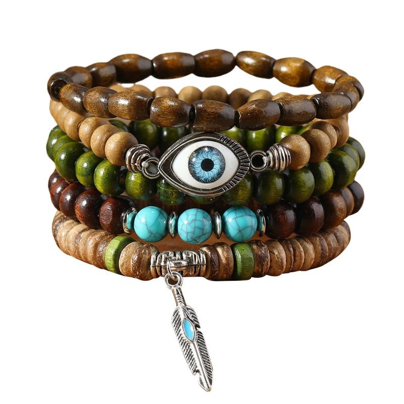 European, American Peace Tree Multi-piece Wooden Bead Beaded Bracelet Retro Simple Men's Personality Stacked Bracelet