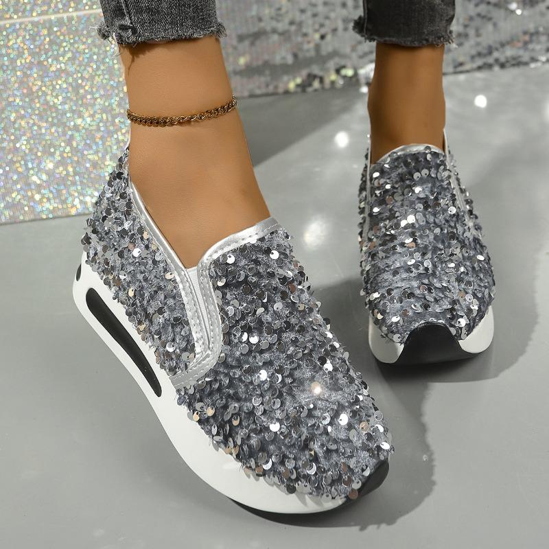 Trendy Brand Shiny Sequin Decorated Fashion Sneakers New Style Women's High Quality Comfortable Thick Sole Casual Women's Shoes