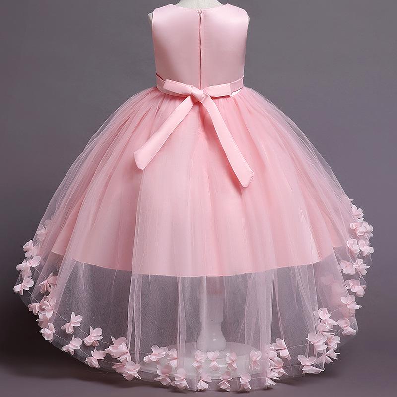 Children's Formal Puffy Princess Wedding Dress with Lace Train for Catwalk and Performances