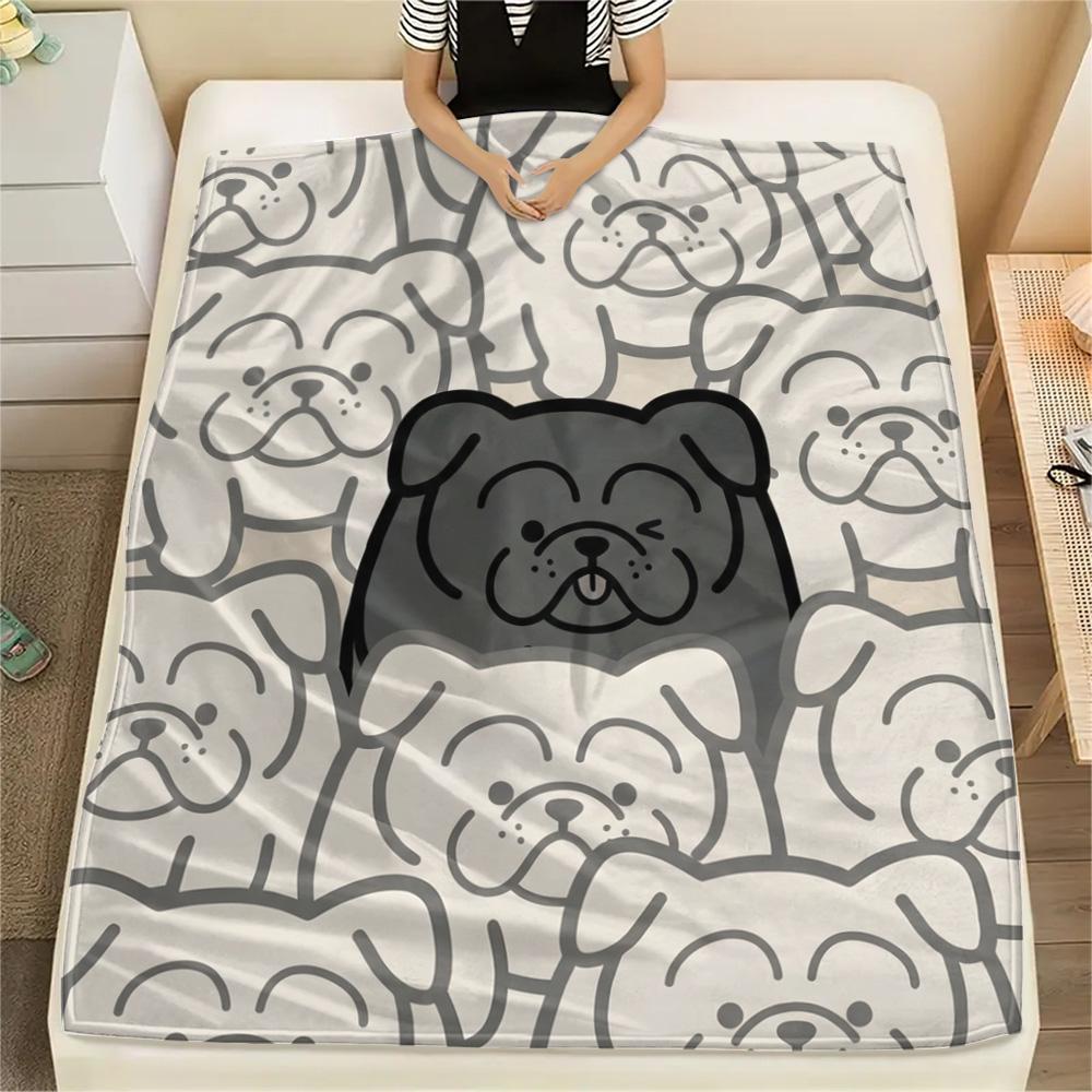 1Pc Bulldog Print Flannel Blanket, High quality Comfortable for All Seasons, Home Decor, Warmth and Comfort, Perfect for Christmas Gifts