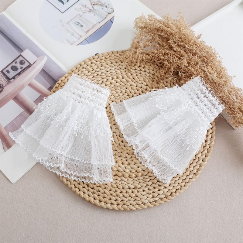 Embroidery Lace Flower Arm Sleeves Comfortable Armwear Wrist Cuffs Decorative Sleeves for Women Casual Formal Occasion