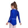 Girls Dance Bodysuit Long Sleeve Rhinestone Leotard with Back Zipper & Cutout for Performance