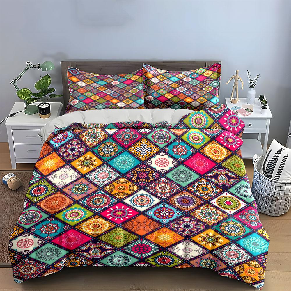 Colorful Geometric Mandala Set Bedding Duvet Cover Set Duvet Cover Pillowcases (1 * Duvet Cover 2 * Pillowcases, without duvet insert)