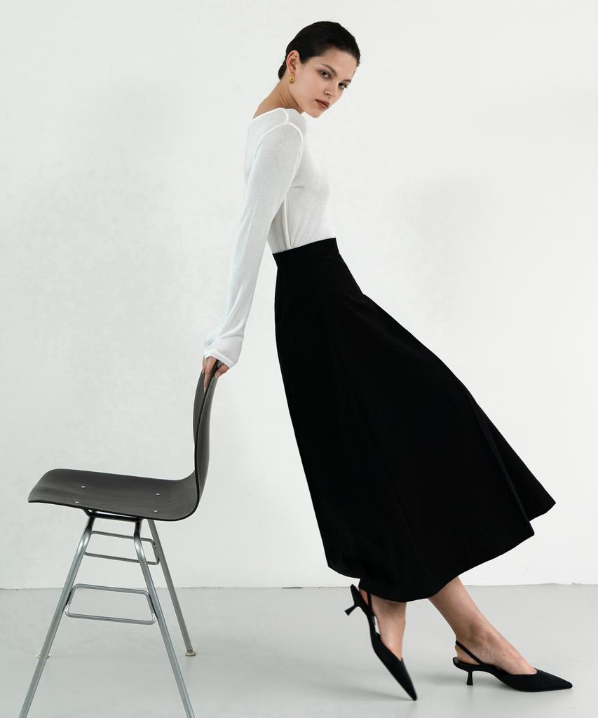 Retour Deux Vingt Quatre Cotton Box Pleated A-Line Skirt (Brown)