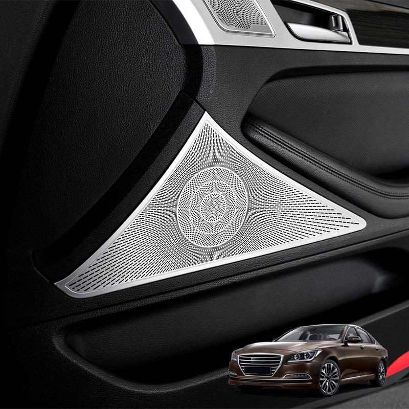 4PCS Stainless Steel Auto Interior Door Speaker Horn Protective Covers for Genesis G80 DH 2015- LHD RHD Trim Accessories