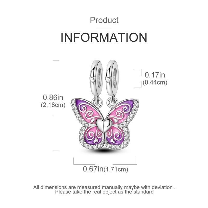 Charm Copper Pink Purple Butterfly-Shaped Bead Fits Charm Plata Genuine Bracelets Bead Women Jewelry Crafting Do-It-Yourself