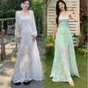 French Unique Beautiful Waist Pinch Green Suspender Mesh Dress Women's 2026 New Summer Beautiful and Thin Dress