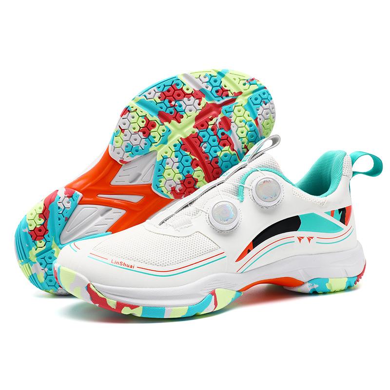 Cross-border New Badminton Shoes Men's Rotating Buckle Outdoor Tennis Training Shoes Non-slip Student Competition Sports Shoes Men