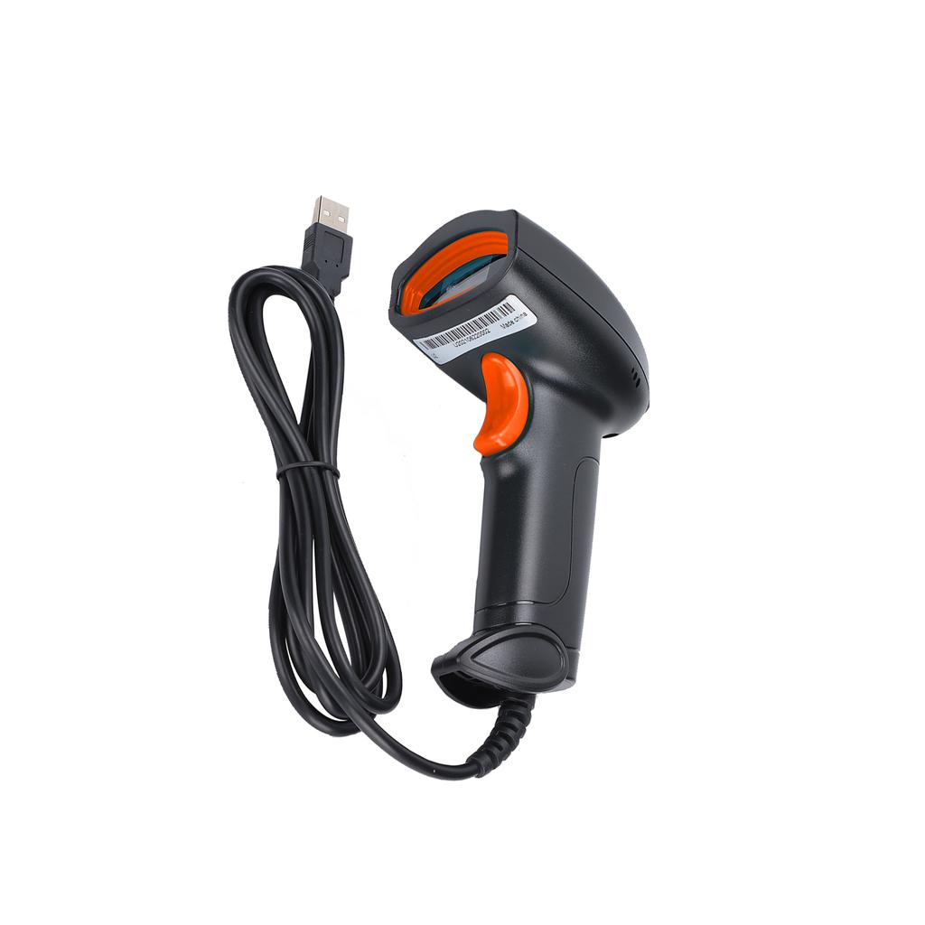 Barcode Scanner Handheld 360 Degrees  Reading Dustproof Waterproof QR Code USB Reader Noir + Orange