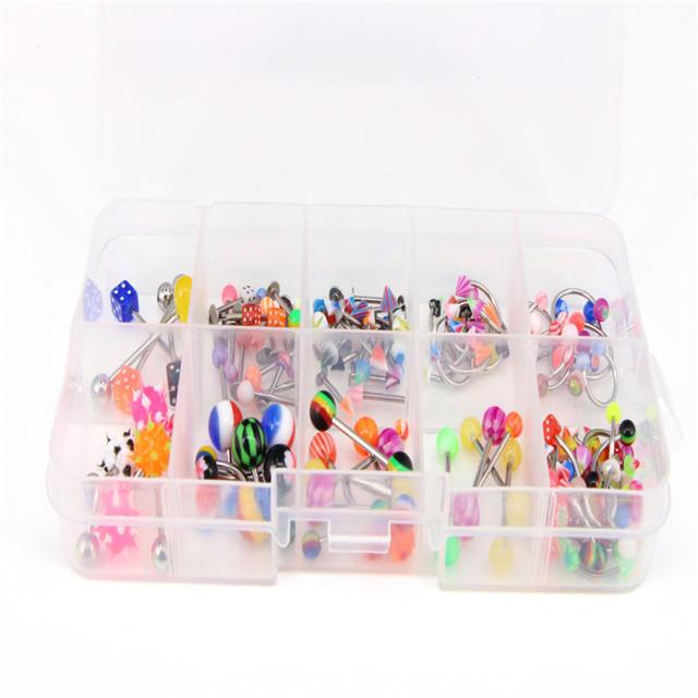 Vente Chaude 110 PCS Bijoux de Corps Piercing Sourcil Nombril Ventre Langue Lèvre Barre Anneau 24 Styles
