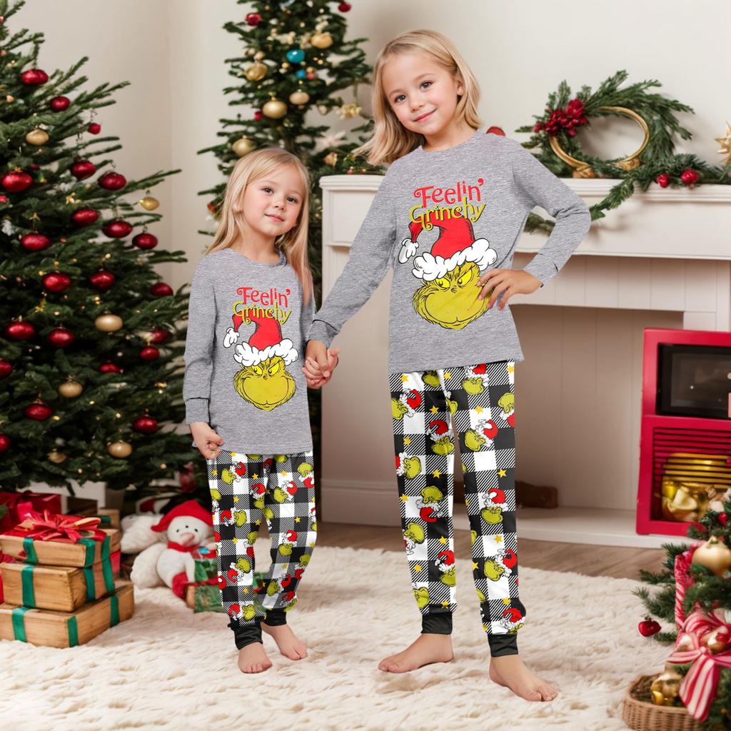 Print Cute Family Set Pajamas, Home Clothes, Family Set Long Sleeve Top Pants Set