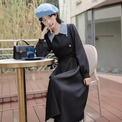 2024 Korean Retro Slimming Little Black Dress - Fake Two-Piece Long Skirt for Spring & Autumn