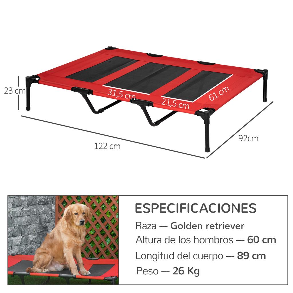 Elevated Pet Bed for Dogs and Cats, 122 x 92 x 23 cm, Mesh Area, Oxford Cloth, Red