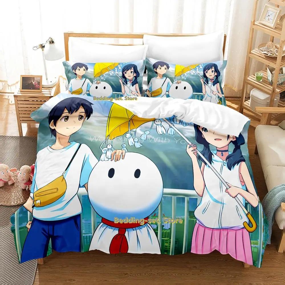 Nytt Weathering With You Sängklädesset Tecknad Anime tredelat set Vuxen Barn Sovrum Påslakan Set lakan och örngott