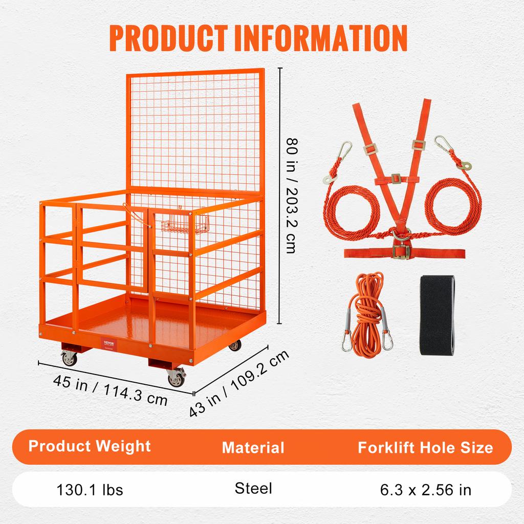 SucceBuy Forklift Safety Cage 43"x45"/36"x36" Forklift Man Basket 1400/1200 Lbs with Safety Harness & Lock for Aerial Work