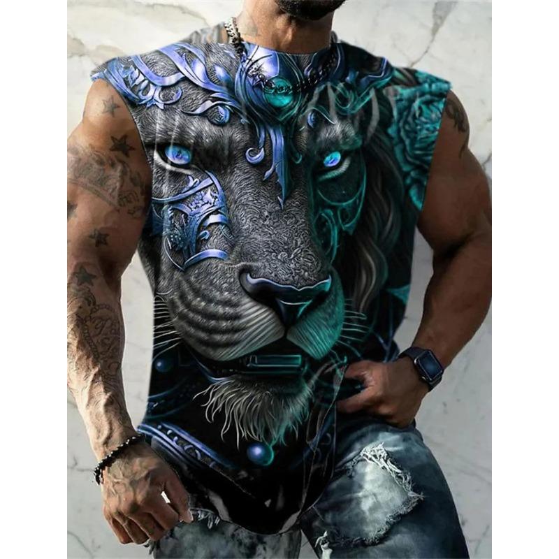 Weste für Herren mit Aufdruck „Goldener Löwe“, ärmellos, Rundhalsausschnitt, 3D-Druck, für jeden Tag, Sport, Fitness, Modedesign, S-6XL