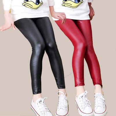 Spring Autumn Style Girls' Leggings with Plush Leather Pants Children's Tight Pants Girls