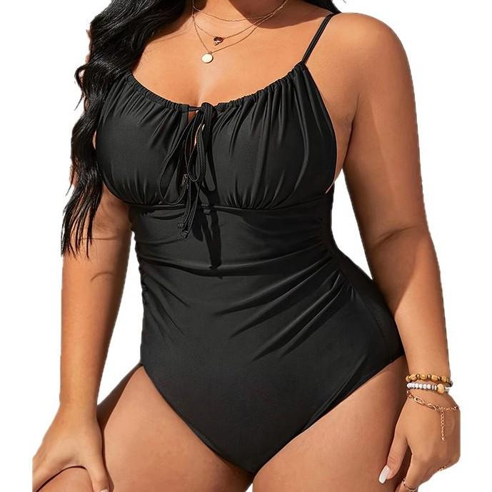 Sexy Solid Color Plus Size Tankini Swimsuit for European and American Markets