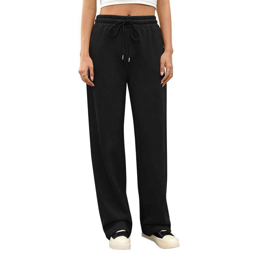 Women's Wide Leg Track Pants Fleece Lined Loose Straight Casual Pants  Sports Jogger Pants With Pockets
