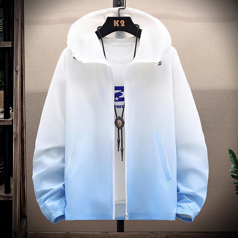 Men's Gradient Print Hooded Sun Protection Jacket - Trendy Summer Long Sleeve Outerwear