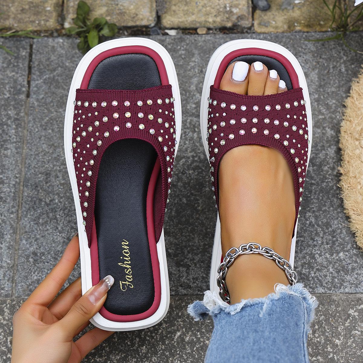 

Модные и удобные тапочки с квадратным носком на толстой подошве и пляжные сандалии с застежкой «рыбий рот» 39 вино красного