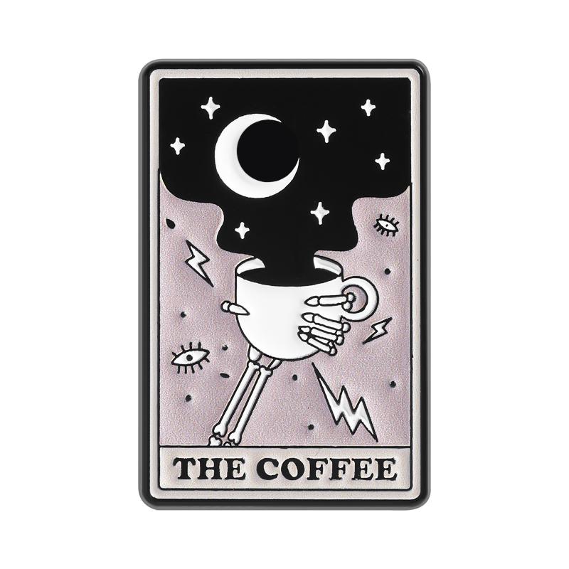 The Coffee Tarot Card UV Printing Pins Skeleton Cat Paw Moon Phase Brooches Badges Punk Jewelry Gift for Friends