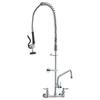 Commercial Faucet with Pre-Rinse Sprayer, 36" Height, 8" Center, 12" Swing Spout, Wall Mount Kitchen Sink Faucet, Brass Constructed Device with Pull