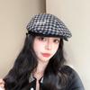 Vintage Plaid Forward Hat Men's and Women's Versatile Embroidery Painter Hat Spring and Autumn Beret Showing Face Small Cap