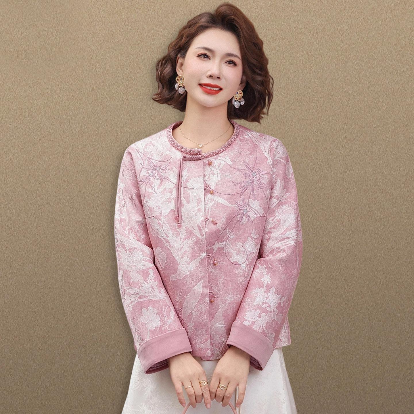 

Mom s Spring Chinese-Style Jacket: Mid-Aged Women s Fashionable Early Spring Short Jacket for Mother s Day 3XL (120-135 Jin)