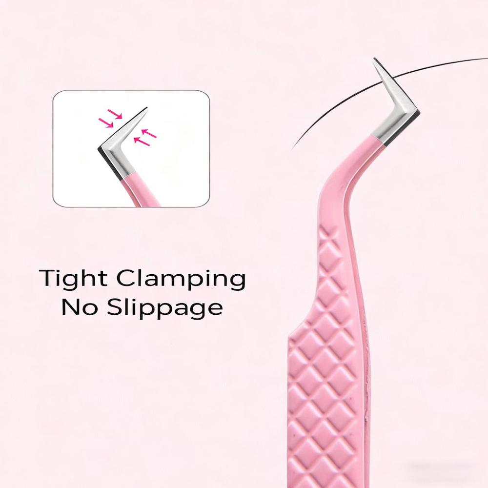 Stainless Steel Private Label Volume Eyelash Extensions Custom Pink Silver Fiber Tip Lash Tweezers