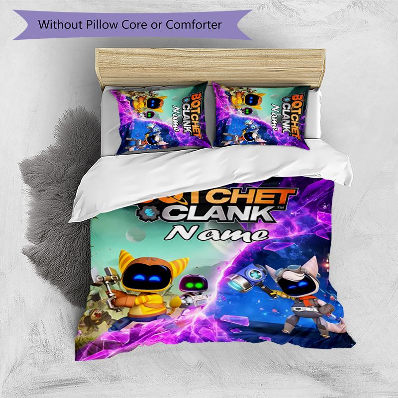 3pcs Custom Name Astro Bot Bedding Set Duvet Cover Closure Includes 1 Duvet Cover & 2 Pillowcases for All Seasons Bedroom Decor