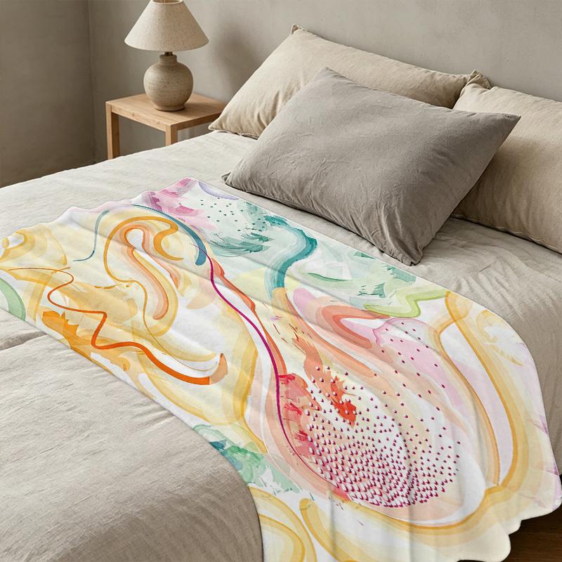 Soft Flannel Fleece Blanket, Breathable Abstract Art Pattern, Cozy Warm Throw for Home Office, All-Season Use for Holidays.