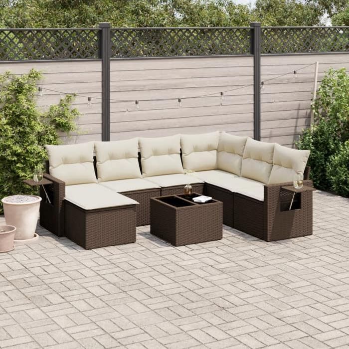 VidaXL Salon de Jardin avec Coussins 8 pcs, Canapés de Terrasse, Ensemble de Meubles de Patio, Mobilier d'Extérieur, Marron 3252850
