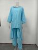 European Women's Cotton Linen Casual Plus Size Irregular Long Sleeve Top and Wide-Leg Pants Set
