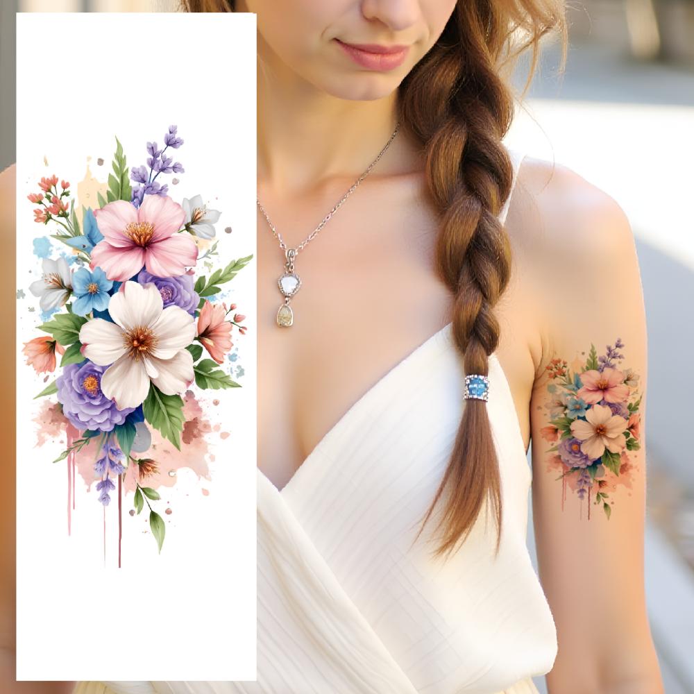 9 pièces Tatouages Temporaires Floraux Jetables Autocollants Tatouage Fleur Temporaire Femmes Fille Art Corporel Cosplay Fête Tatouage Coloré