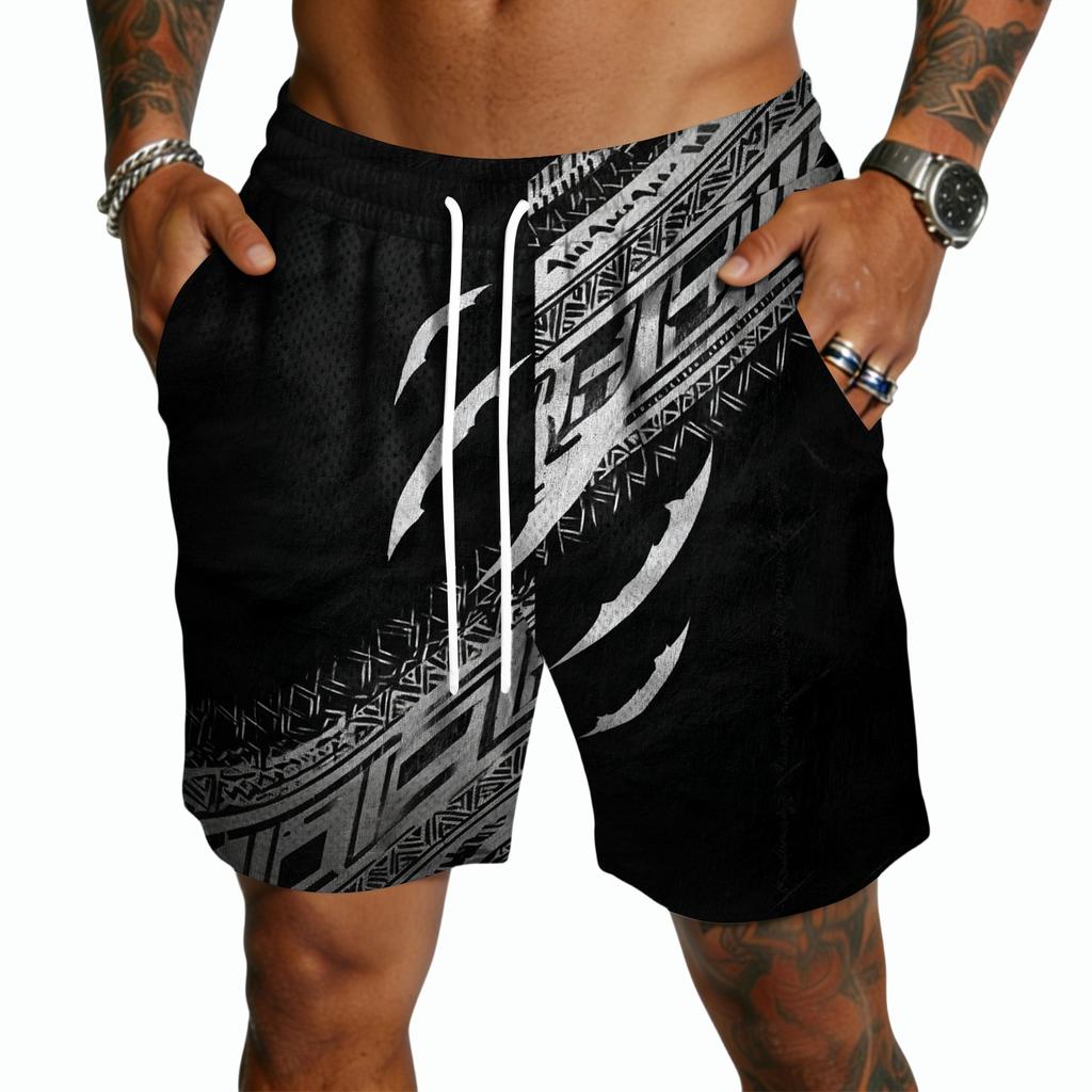 Herren Freizeitshorts mit Kordelzug Leicht Schnelltrocknend Innenbeinlänge Fünf Zoll Hawaiianischer Print Strand Badeshorts mit Taschen