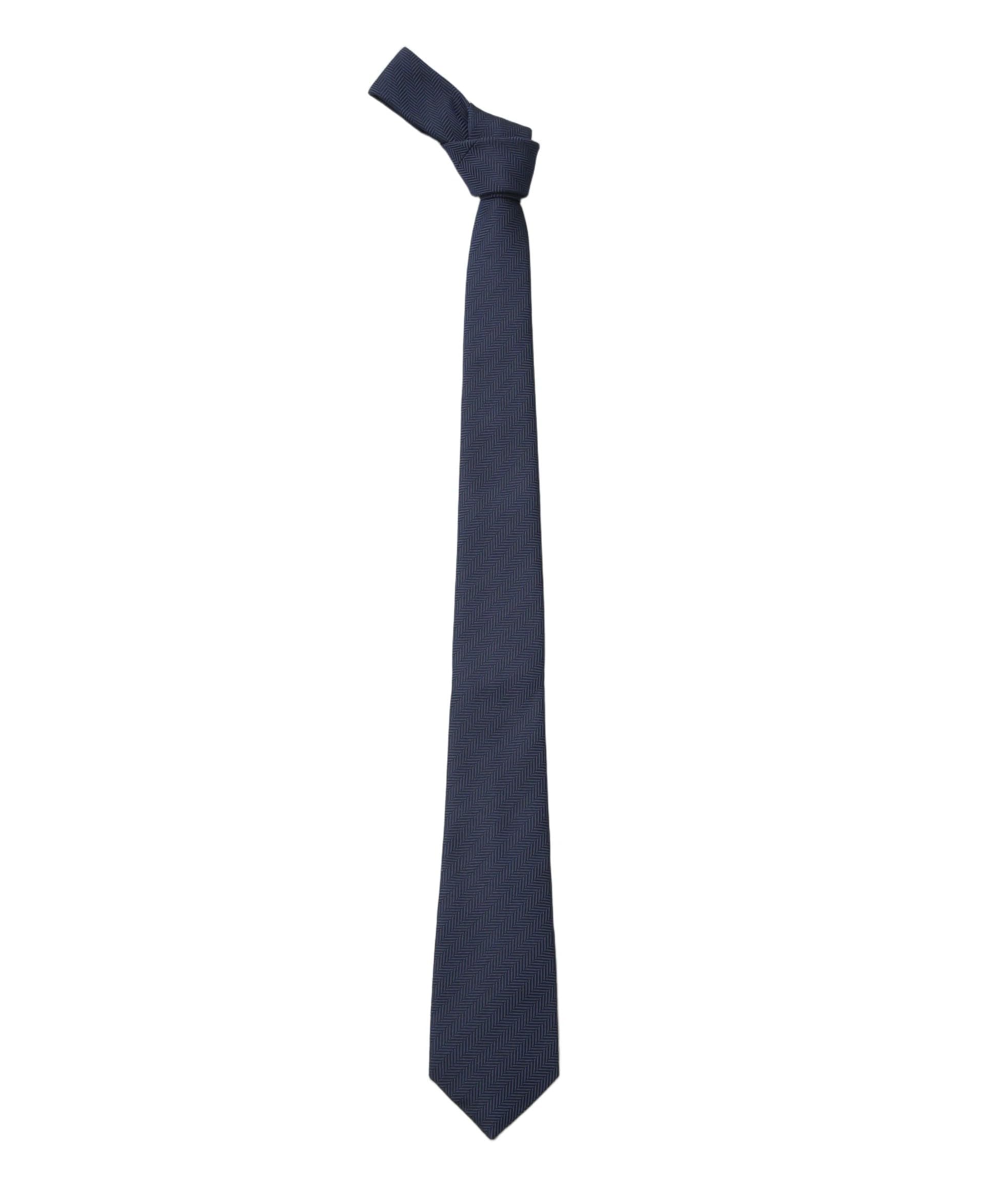 [Nano Universe] Kyoto Nishijin Washable Herringbone Solid Tie for Men, Size F 120, Navy, 668-5242203