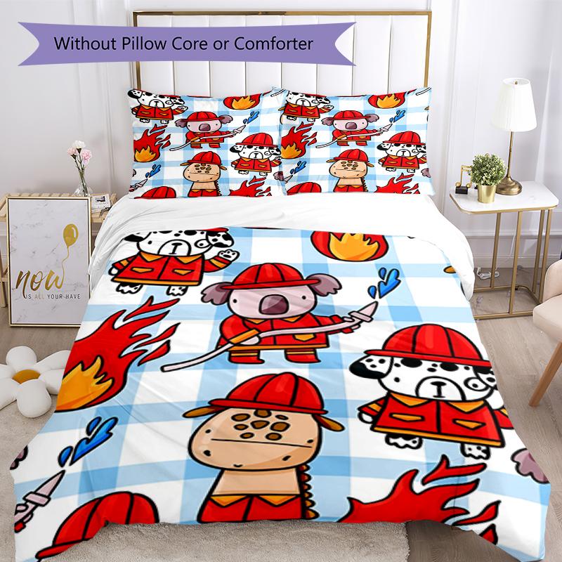 3pcs firefighters Bedding Set Duvet Cover Closure Includes 1 Duvet Cover & 2 Pillowcases, Soft and Comfortable for All Seasons.