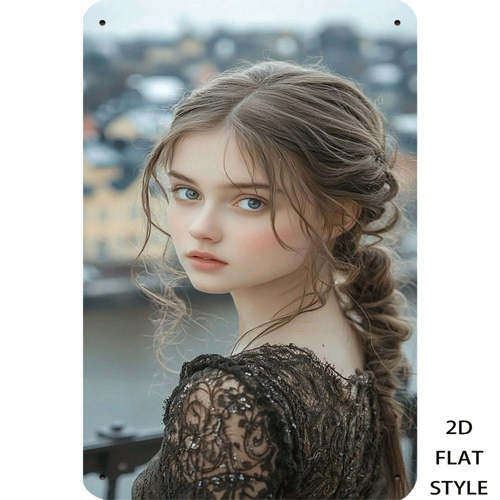 

Vintage Girl Portrait Tin Sign Retro Metal Art Decor European Style Wall Hanging For Living Room xcm 20x30cm（7.8x11.8inch）