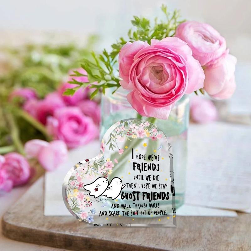 2D Flat Best Friend Birthday Gifts Heart Acrylic Desktop Decoration Plaque, Home Decor Plaque Hanging Wall Art Decorative Garden Decoration for Room D