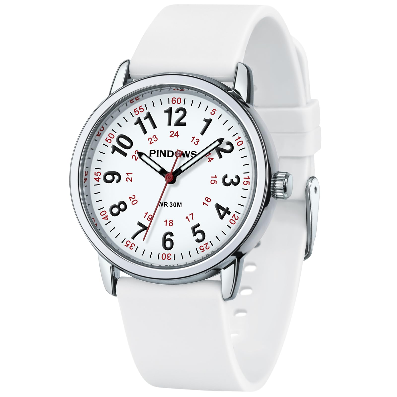 

PINDOWS Women s Silicone Band Analog Quartz Wristwatch Unisex Luminous Dial 12/24 Hour Waterproof Suitable for Students High Visibility