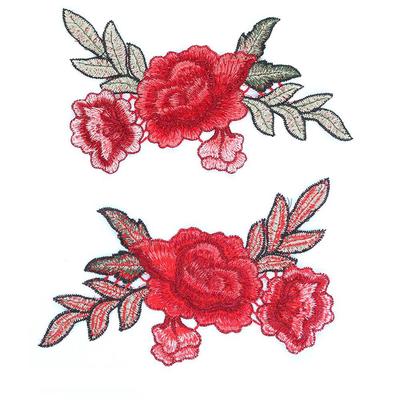 Rose Flower Embroidered Applique Badge Floral Collar Sew On Patch Dress Craft