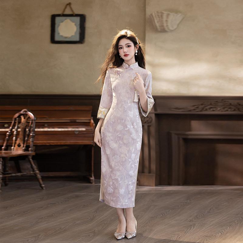 Purple National Style New Chinese Suzhou Long-sleeved Autumn Cheongsam Improved Young 1011 New Women's High-end Feeling Spring and Autumn