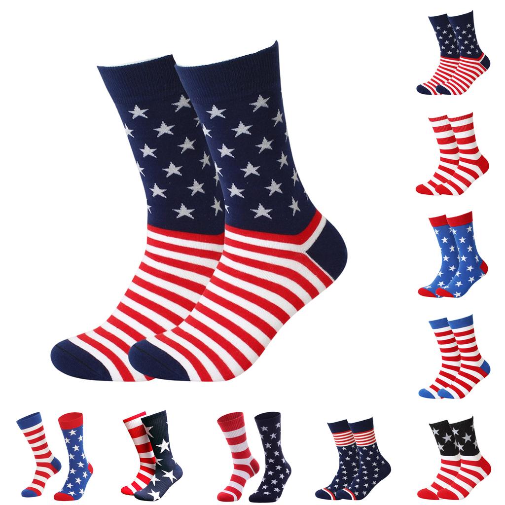 Herren Unabhängigkeitstag Flaggen Socken, Farbblock Streifen Mittelsocken