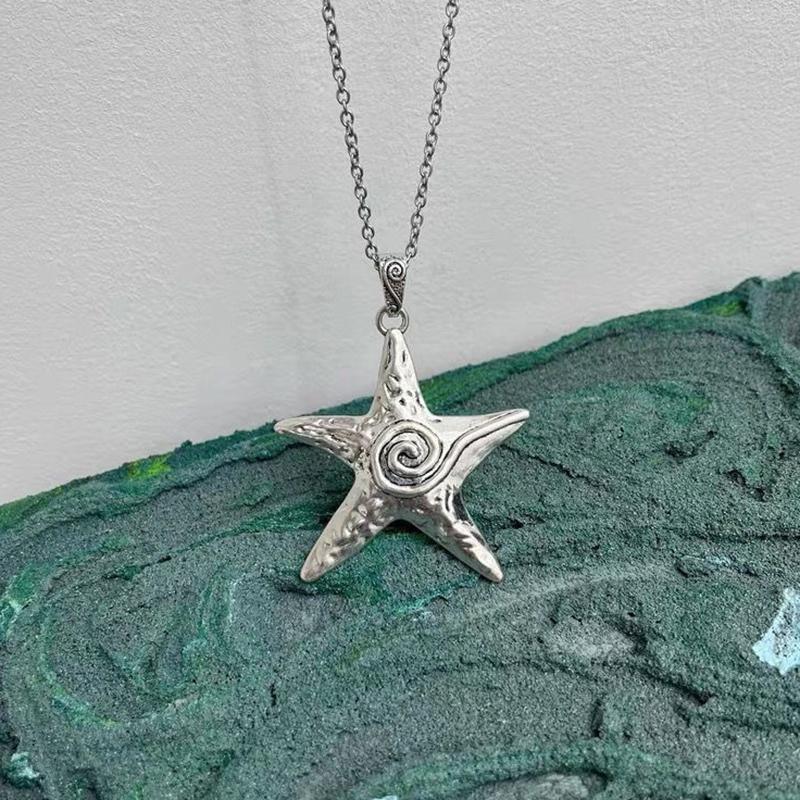 Bohemian Style Statement Big Star Pendant Necklace For Women Girls Retro Exaggerated Starfish Pendant Necklace Accessories Gifts