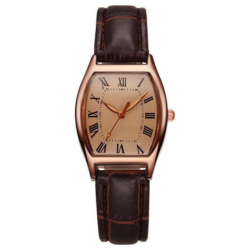 

New women s quartz watch, retro wine barrel-shaped belt watch, female student simple watch темно-коричневого кольору