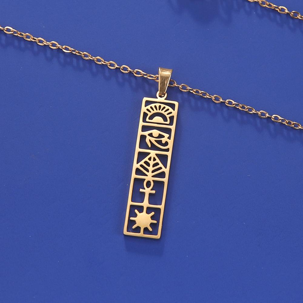 Dawapara Eye of Horus Ankh Cross Necklace Egyptian Cartouche Hieroglyph Pendant Stainless Steel Ancient Spiritual Jewelry