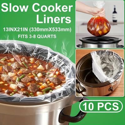 10pcs Premium Slow Cooker Liners - Large Bags with Fresh Locking Seal - Disposable, Mess-Free Cooking for 3-8 Quart Oval & Round Pots - Easy Clean-Up