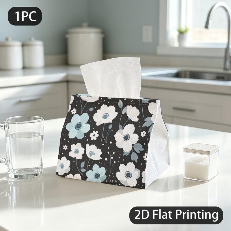 1pc Tissue Box, Minimalist Floral/Anemone Blossoms/Soft Elegant Charm Pattern, 2D Flat Printing, Made from Tough Polyester, Folds Flat, Tissue Pouch,
