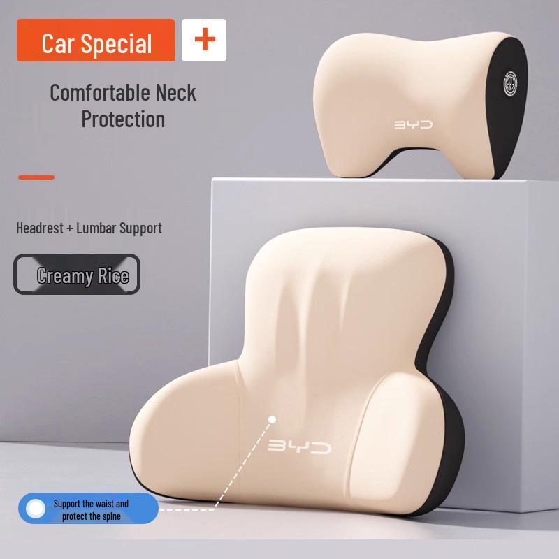 Příslušenství pro vozy BYD: Opěrky hlavy, Bederní opěrky, Polštářky a Chrániče krku pro modely Qin Plus, Song Pro, Seagull, Seal, Han.